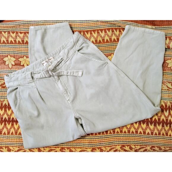 Free People We The Free Sadie Jeans Paper Bag Belted Waist Tapered Leg Sage 30 - Picture 2 of 13